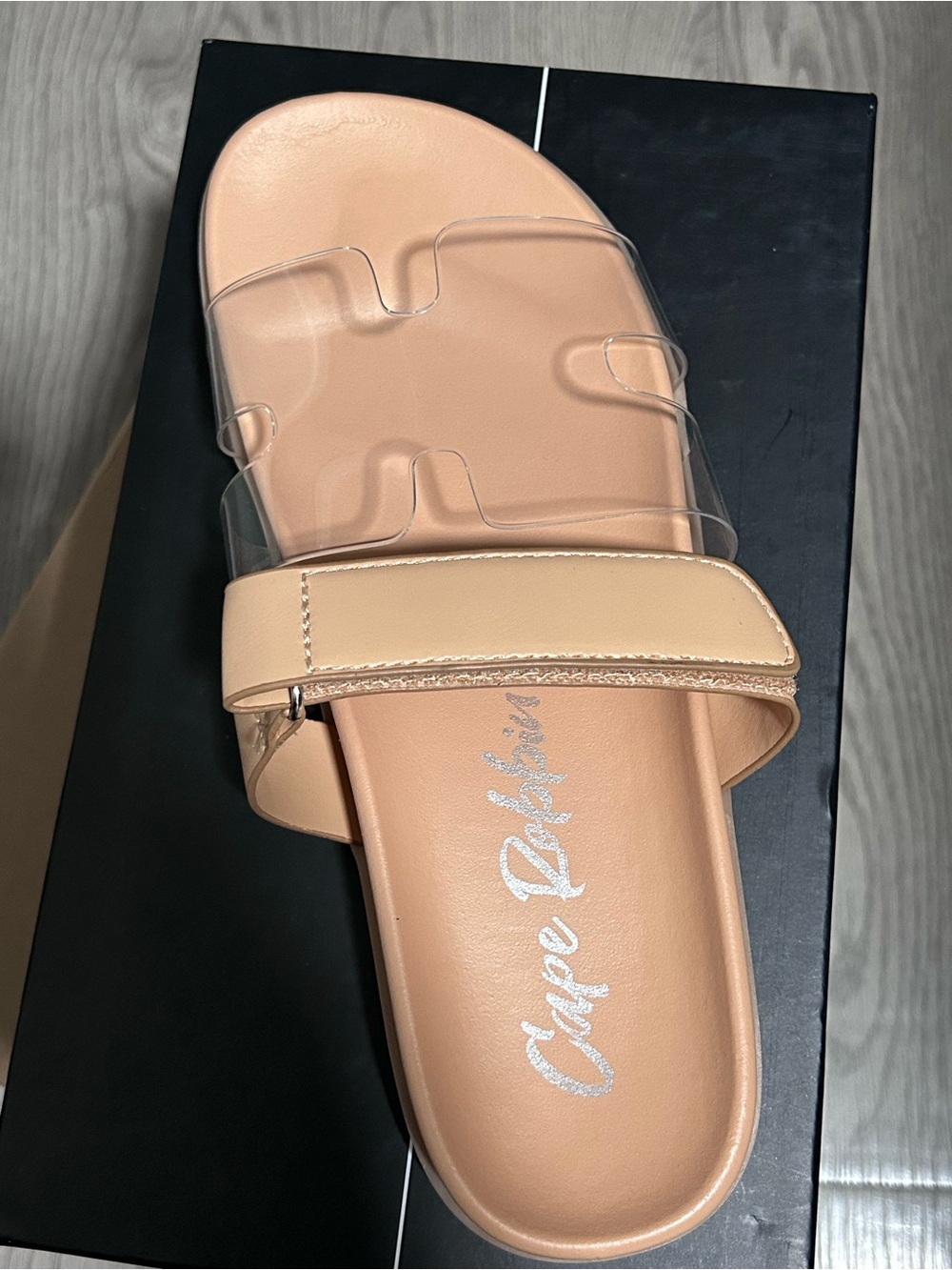 Cape Robbin Beige Clear Strap Slide Sandals - Women